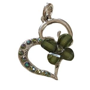 Green Butterfly & Heart Rhinestone Costume Pendant